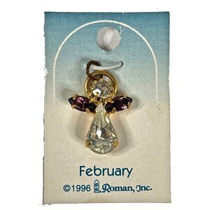 February Birthstone Angel Charm Pendant Roman Inc NOS Celestial 1996 Vintage